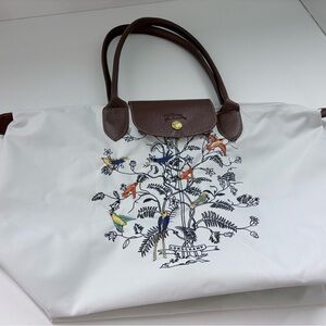Longchamp Le Pliage tote bag “Tree of Life” with birds design
